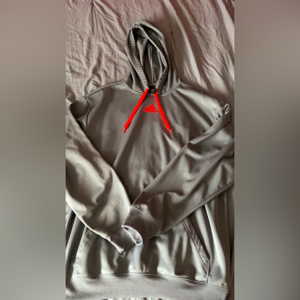Large Grey and Orange Adidas Men’s Hoodie